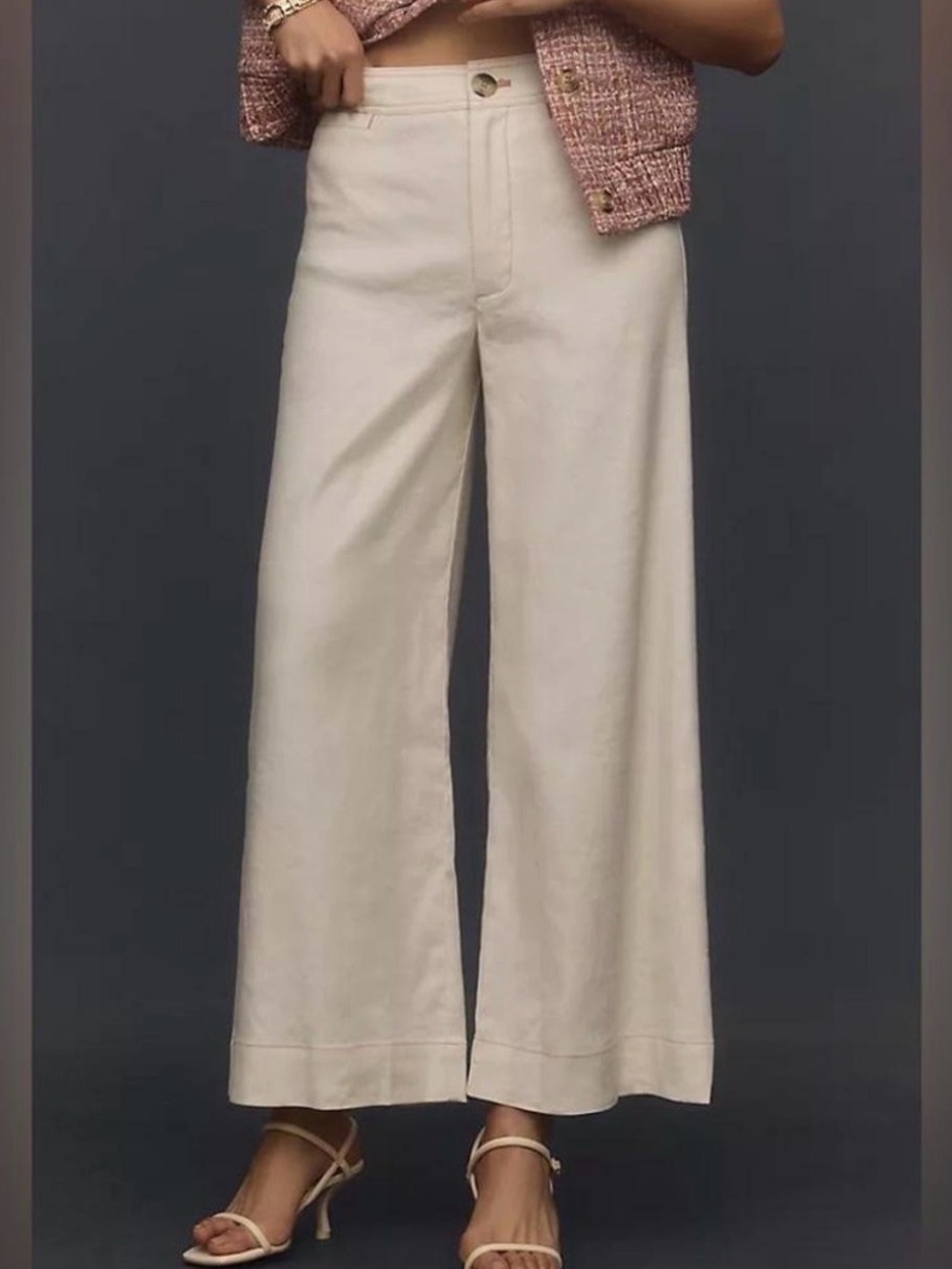 Maeve Ettie Cream High Waist Cropped Wide Leg Jeans Linen | 25